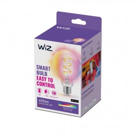 Bec LED RGB inteligent WiZ Connected Filament Clear G95, Wi-Fi, E27, 6.3W (40W), 470 lm, lumina alba si color (2200-6500K), comp