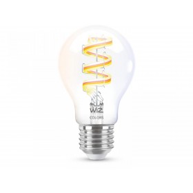 Bec LED RGB inteligent WiZ Connected Filament Clear A60, Wi-Fi, E27, 6.3W (40W), 470 lm, lumina alba si color (2200-6500K), comp