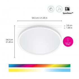 Plafoniera LED RGB WiZ SuperSlim, Wi-Fi, control vocal, 32W, 3750 lm, lumina alba si color (2200-6500K), IP20, 55cm, Alb