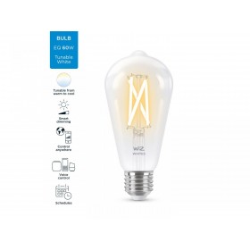 Bec LED inteligent WiZ Connected Filament ClearST64, Wi-Fi, E27, 6.7W (60W), 806 lm, lumina alba (2700-6500K),compatibil Google 